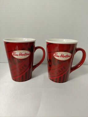 2008 Tim Hortons Red Ceramic Coffee Mug - Set of 2